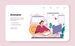 Animation designer web banner or landing page. Artist creating digital