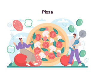 Wall Mural - pizzeria concept. chef cooking tasty delicious pizza. italian food.