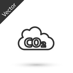 Sticker - Grey line CO2 emissions in cloud icon isolated on white background. Carbon dioxide formula, smog pollution concept, environment concept. Vector