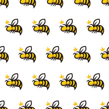 Simple Seamless Pattern Of Yellow Queen Bee Cartoon Style Illustration Background Template Vector