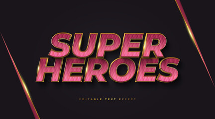 Wall Mural - Super Heroes Text in Red and Gold with 3D Embossed Effect. Editable Text Style Effect