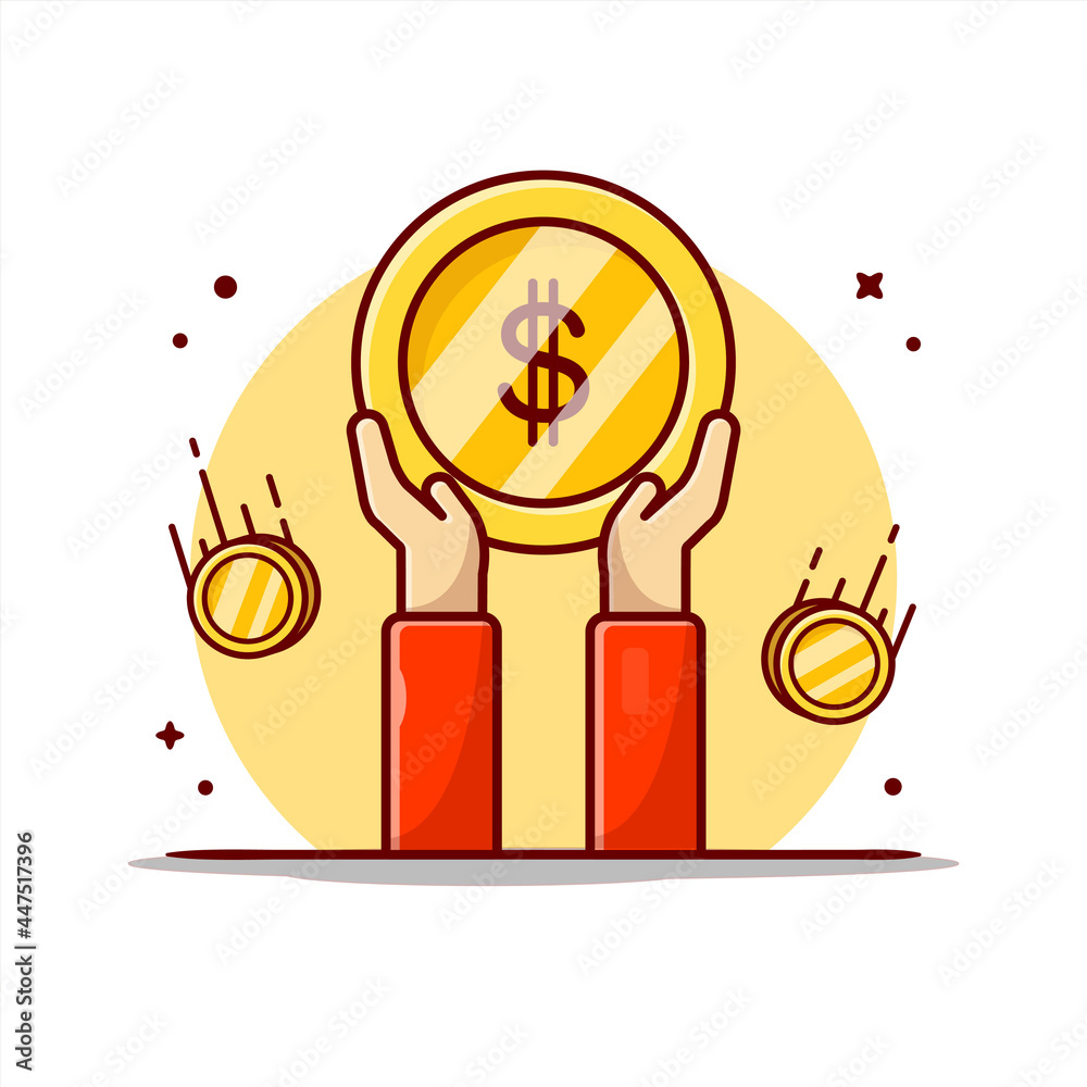 Hand With Money Bag And Gold Coin. Cartoon Vector Icon Illustration ...