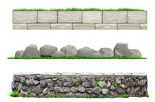 Set Of Vector Stone Old Wall Fences