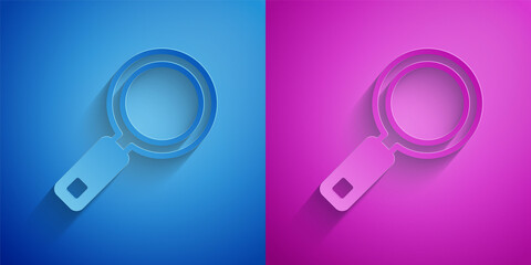 Sticker - Paper cut Magnifying glass icon isolated on blue and purple background. Search, focus, zoom, business symbol. Paper art style. Vector