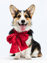 Wall Mural - fashionable dog looks in a red bow
