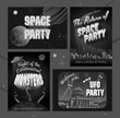 © koyash07 - Space Party Banners, Invitations, Retro Sci Fi Movie Posters Stylization, Planets, Flying Saucers, Space Rockets, Night Scenes