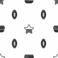 Poster - Set Burger, USA Independence day and American Football ball on seamless pattern. Vector