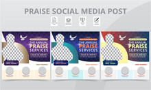 Elegant Praise Worship Services Conference Social Media Post Template. Best Geometric Revive Event & Anniversary Social Media Square Layout Banner & Online Flyer Design.