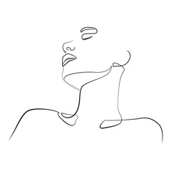 Wall Mural - Abstract woman head and shoulders one line drawing on white isolated background