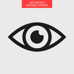 Eye vector with editable stroke. Simple eye icon or symbol with live stroke. Simple flat outline eye icon vector. 