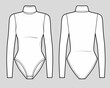 Bodysuit with long sleeves and stand collar. Front and back