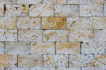 Texture of the limestone bricks for background. Natural pattern