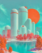 Surreal Pop Art Science Fiction City Landscape Collage