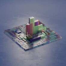 Colorful Dark Geometric City Chip Layers Visualization