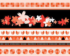 Wall Mural - ethnics geometric orange flower seamless in orange background for fabric