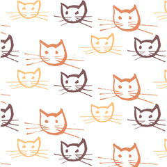 Naklejka na meble Vector pattern of abstract colored cat heads on a white background. Minimalism. Hand drawing. Doodle