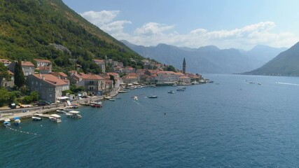 Wall Mural - aerial view of Boka Bay and old town Perast in Montenegro