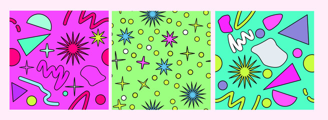Poster - Neo-memphis seamless pattern with different geometric shapes. Retro 80's-90's style.