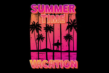 T-shirt summer time vacation surf gradient sunset vintage retro style