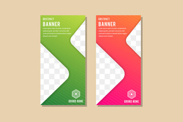 Poster - abstract geometric banner template for universal business promotion. vertical layout. green and pink