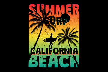 Wall Mural - T-shirt summer california beach surf palm retro vintage style