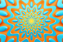 3d Illustration  Close Up  Abstract Kaleidoscope Background. Beautiful  Orange And Blue Kaleidoscope Texture. Unique Kaleidoscope Design.