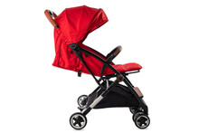 Baby Pram, Modern Red Stroller Isolated On White With Clipping Path