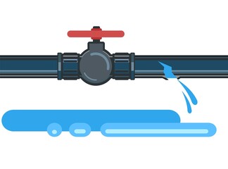 Wall Mural - Water fittings. Pipeline for various purposes. Breakthrough and leakage jets. Illustration isolated on background vector