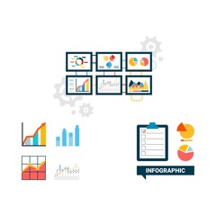 Poster - Multicolor graphical infographic, rising and falling with percentages data financial analytic marketing info chart. Charts and diagrams design vector illustration.