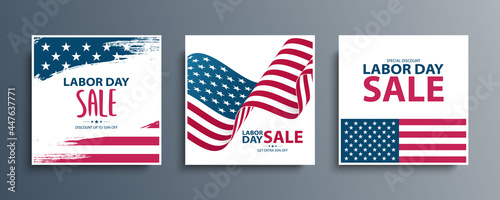 United States Labor Day Sale special offer promotional backgrounds set for business, advertising and holiday shopping. USA Labor Day sales events cards. Vector illustration.