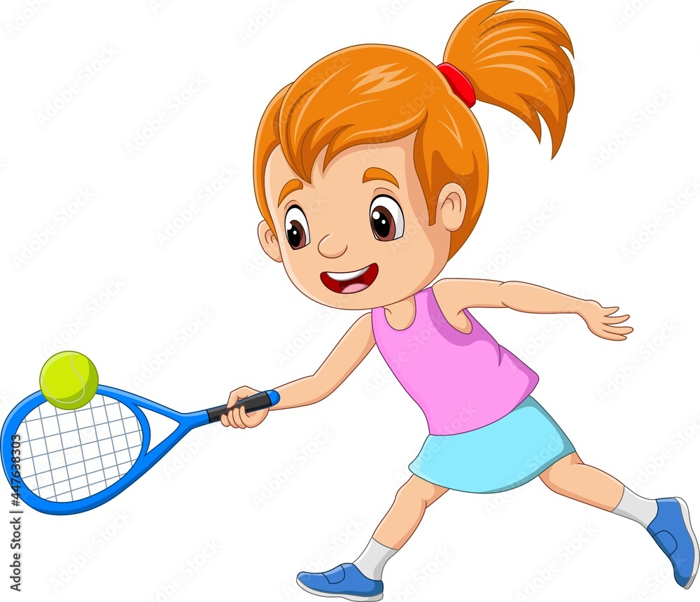 Little tennis girl Cartoon little girl playing tennis の Stock ベクター | Adobe Stock