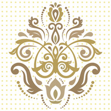 Floral Vector Golden Pattern With Arabesques. Abstract Oriental Golden Ornament. Vintage Classic Pattern