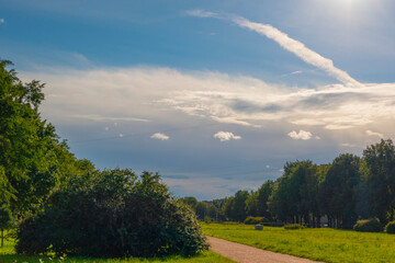 landscape with majestic beautiful dramatic pre-threatening sky. Cloudy sky