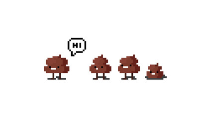 Wall Mural - Pixel art set of poop character.