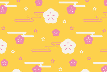 Wall Mural - seamless pattern with plum blossoms and clouds for banners, greeting cards, flyers, social media wallpapers, etc.