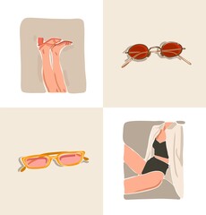 Wall Mural - hand drawn vector abstract stock flat graphic contemporary aesthetic fashion illustrations collectio