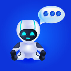 Poster - cute robot cyborg chat bubble communication chatbot customer service artificial intelligence technology concept