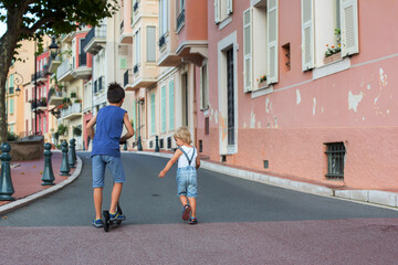 Sticker - Children, riding scooter in Monaco Ville