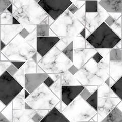 Poster - Marble geometry seamless pattern. Repeating white and black texture. Marble floor. Mosaic background for design home print. Repeated geometric pattern. Top view laminate. Above view tile. Vector