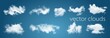 White clouds isolated on transparent blue background vector illustration for you design. Weather with sky bright and cloudscape