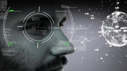 Poster - Animation of scope scanning, network of connections and data processing over man