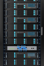 Computer Server Rack Close Up. 3d Illustration.