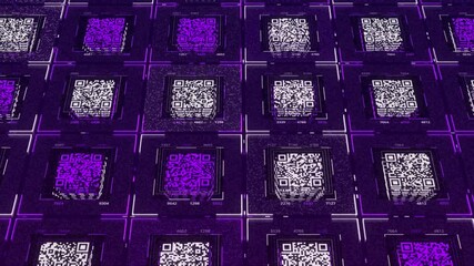 Aufkleber - Database and computer network concept, seamless loop. Animation. Parallel rows of small square shaped flowing QR codes.