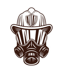 Poster - firefighter gas mask with helmet