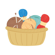 Knitting Thread And Yarns In Basket