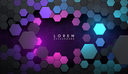 Wall Mural - Abstract hexagonal shapes background with neon color elements