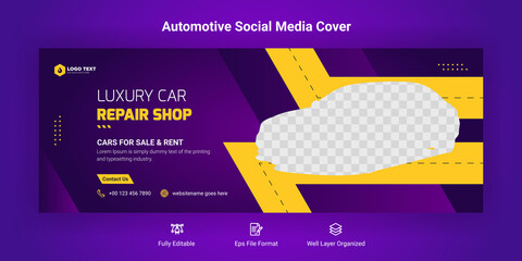 Automotive social media and facebook cover banner template, Luxury car rent social media banner template, Facebook cover photo design vector templates