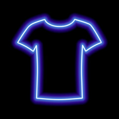 Blue neon outline of a blank T-shirt on a black background