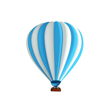 Hot Air Balloon Blue Stripe Vector Illustration. Graphic Isolated Colorful Aircraft. Balloon Festival.