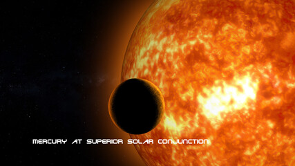 Wall Mural - partial solar eclipse ,Mercury at superior solar conjunction 3d illustration